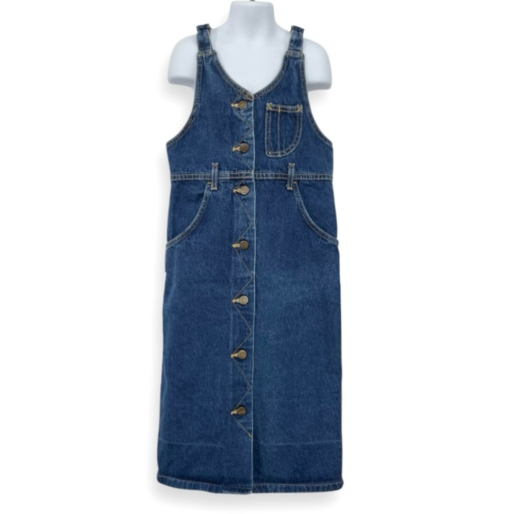 Lee Vintage 80s Union Made Girls Overall Dress Dark Wash Denim Size 8